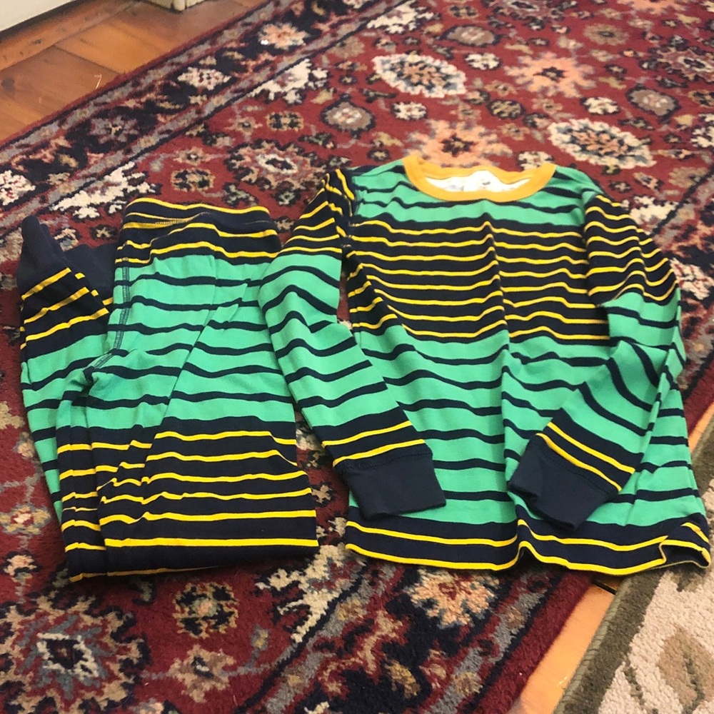 J. Crew Kids Green, Yellow & Navy Striped Pajama Set
